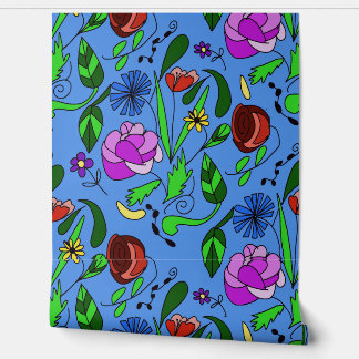 Flore Mixte Sur Papier Peint Bleu