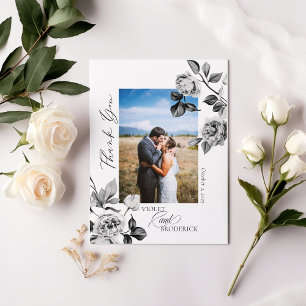 Flore noire et blanche Carte de remerciements pers