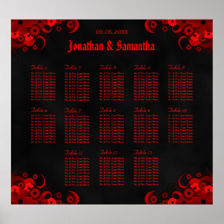 Flore noire et rouge 13 tables Mariages Tableau de