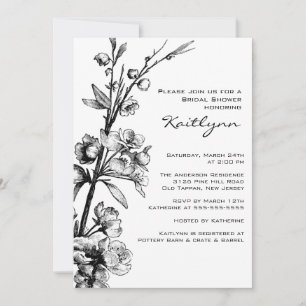 Flore noire sur invitation à la douche nuptiale bl