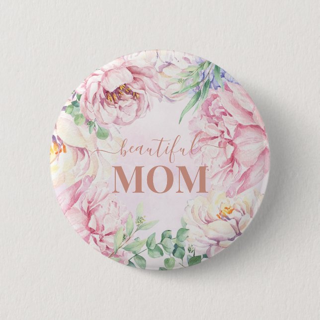 Flore pastel doux | Belle Mère Bouton Badge (Devant)