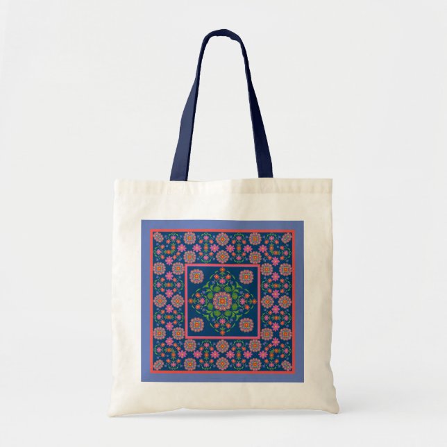Flore Rangoli Motif frontière sur bleu : Sac fourr (Devant)
