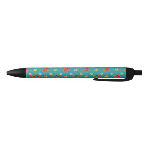 Flore rétro et Pois sur stylo à trim noir Turquois
