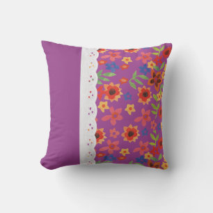 Flore rétro sur Magenta, Coussin de dentelle Faux