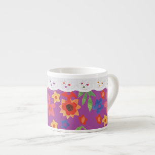 Flore rétro sur Magenta, Faux Lace Espresso Mug