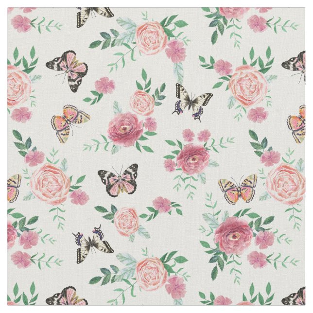 Flore rose et tissu de papillons (Fermer)