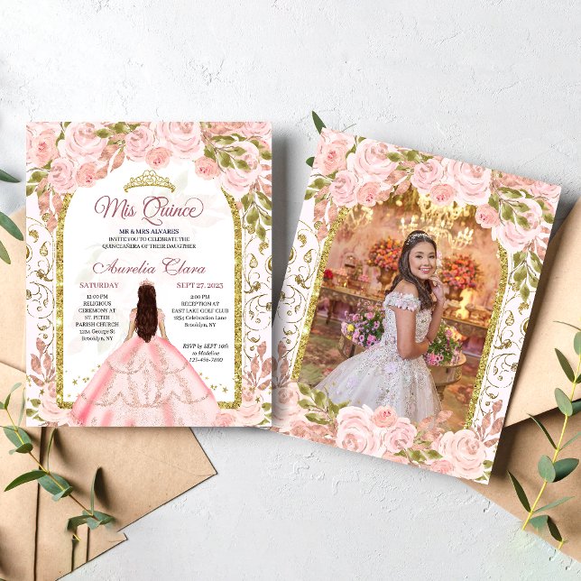Flore rose pâle Princess Arch Photo Quinceanera (Créateur téléchargé)