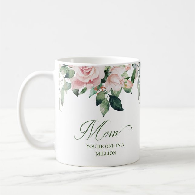 Flore rose pâle un dans un million Maman Café Mug (Gauche)