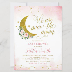 Flore rose sur la lune Baby shower Invitation