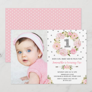 Flore rose vif Argent Premier Invitation d'anniver