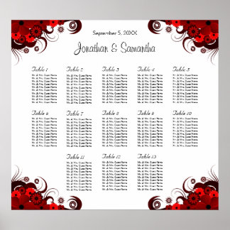Flore rouge et blanc 13 tables Mariages Tableau de