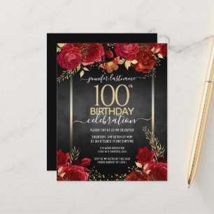 Flore rouge et or 100e anniversaire Invitation