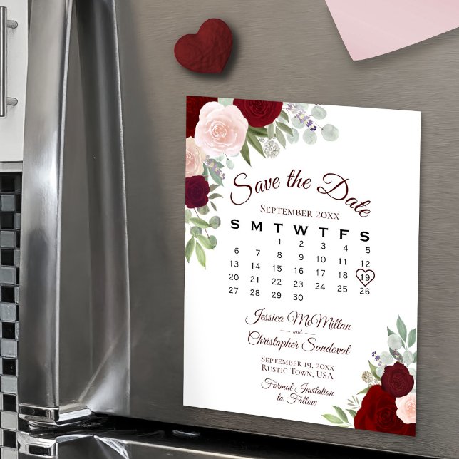 Flore rouge rustique Enregistrer l'aimant Calendri (Magnetic Card On Refrigerator)
