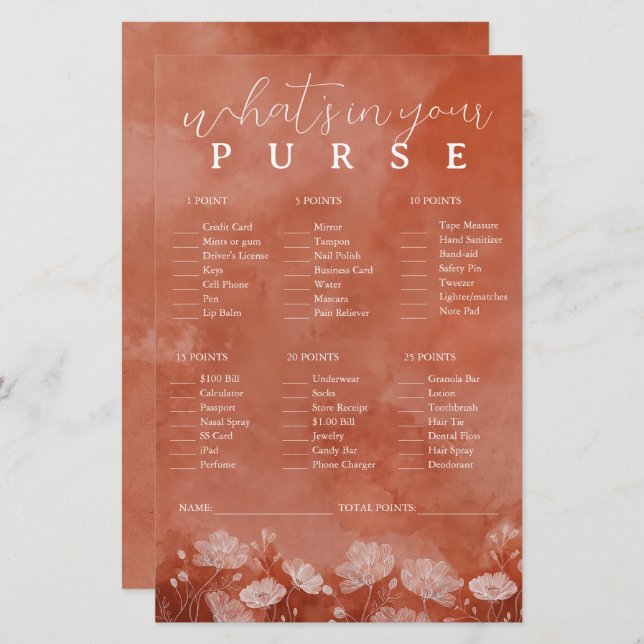 Flore rouille Ce qui est dans votre jeu de bourse (Devant / Derrière)