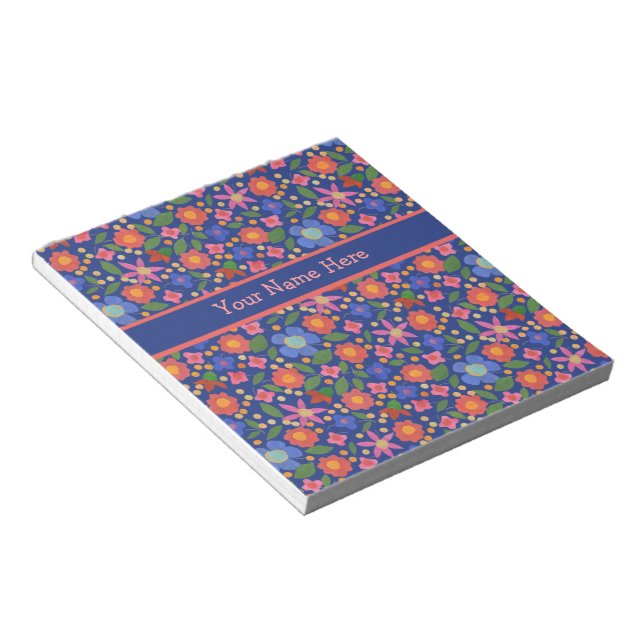 Flore style art populaire sur Bloc-notes bleu ou J (Incliné)