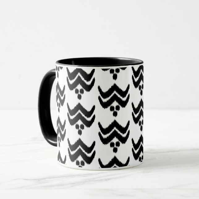 Flore stylisée Ikat - Mug noir et blanc (Devant gauche)