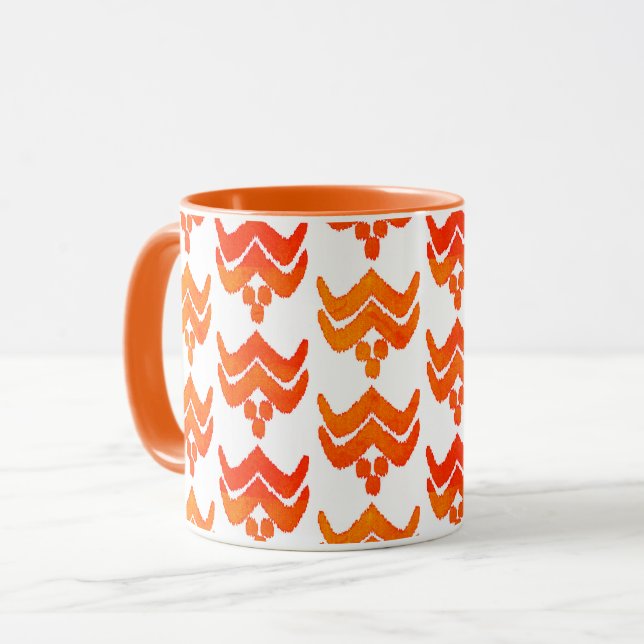 Flore stylisée Ikat - Mug orange et blanc (Devant gauche)