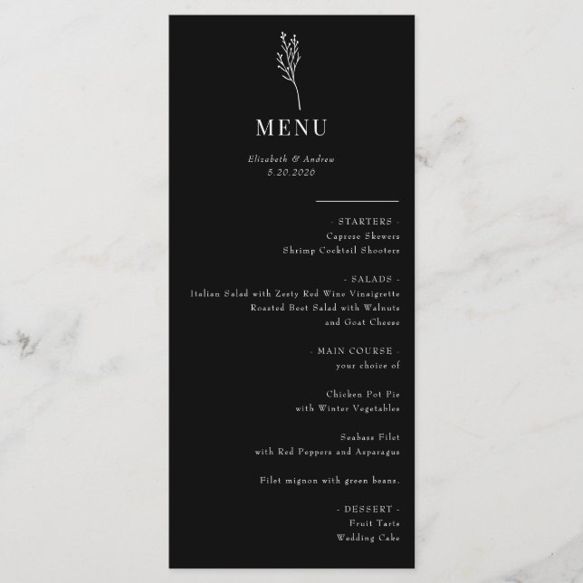 Flore végétale minimaliste | Menu Mariage (Devant)