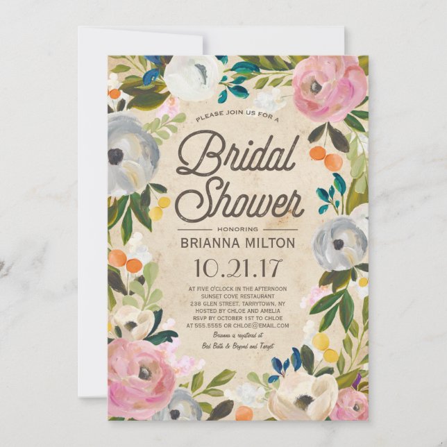 Flore Vintage| Invitation à la douche nuptiale (Devant)