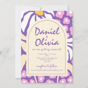 Flore violette rétro avec Faire-part de mariage QR