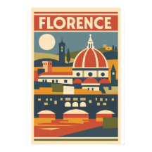 Florence Duomo Poster Vintage Travel Italy 