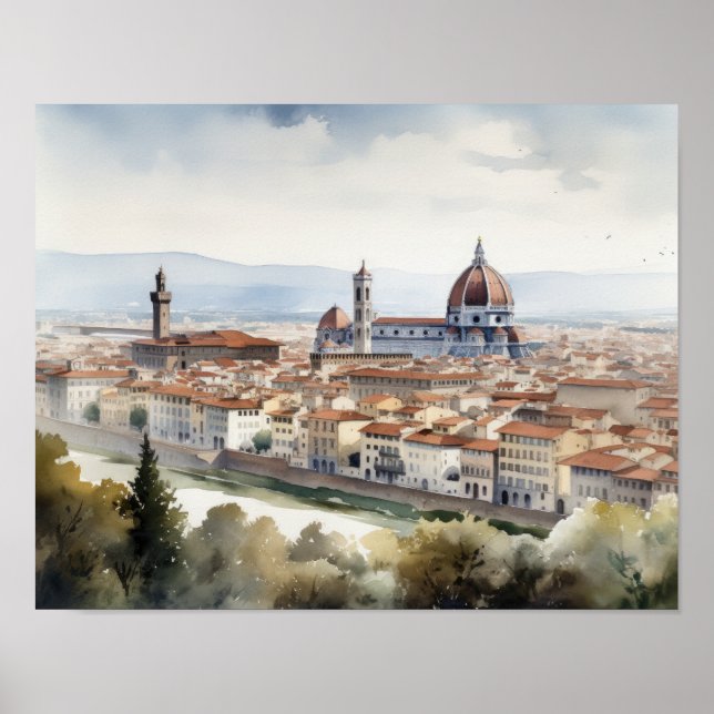 Florence Italie Aquarelle Art Imprimer Poster (Devant)