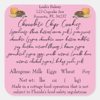 FLORIDA Cottage Food Law Étiquette Home Baker 3inc