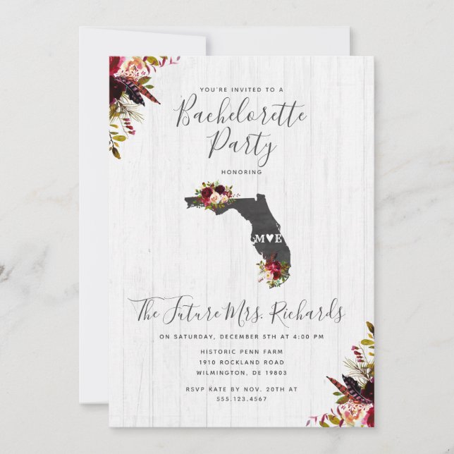 Florida State Floral Bachelorette Party Invitation (Devant)