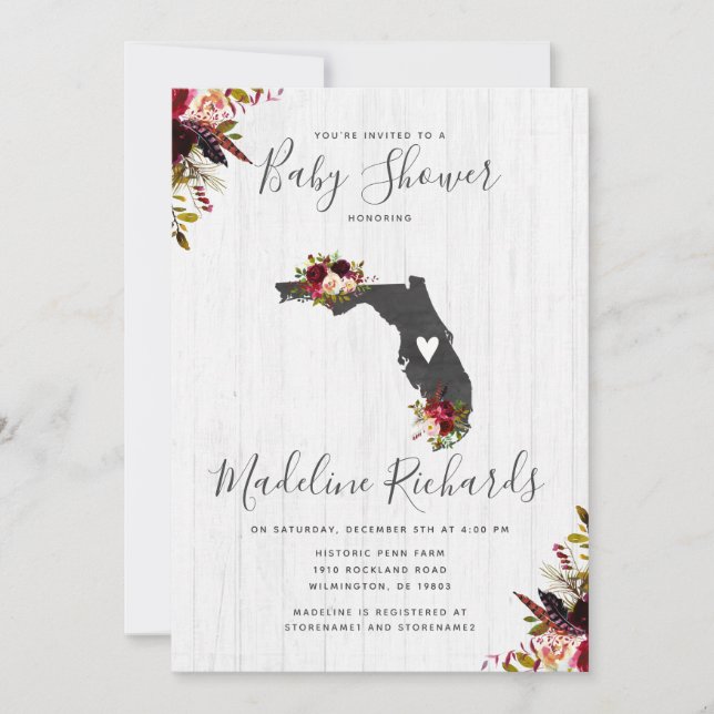 Florida State Rustic Baby shower Invitation (Devant)