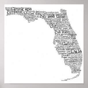 Florida USA Slang Word Art Map  Poster