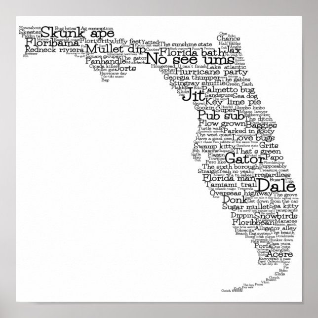 Florida USA Slang Word Art Map  Poster (Devant)