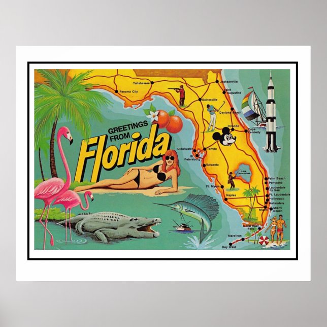 Floride Carte d'attraction affiche Imprimer (Devant)