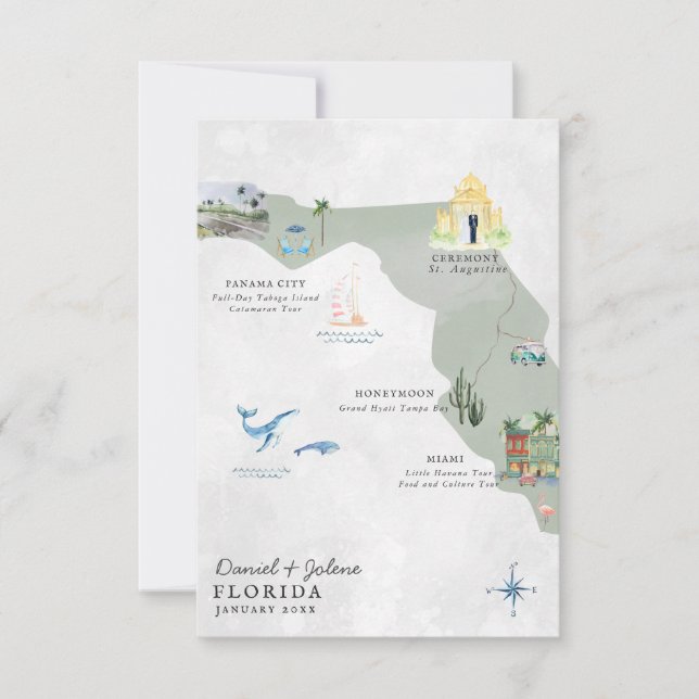 Floride | Carte d'itinéraire de mariage de destina (Devant)