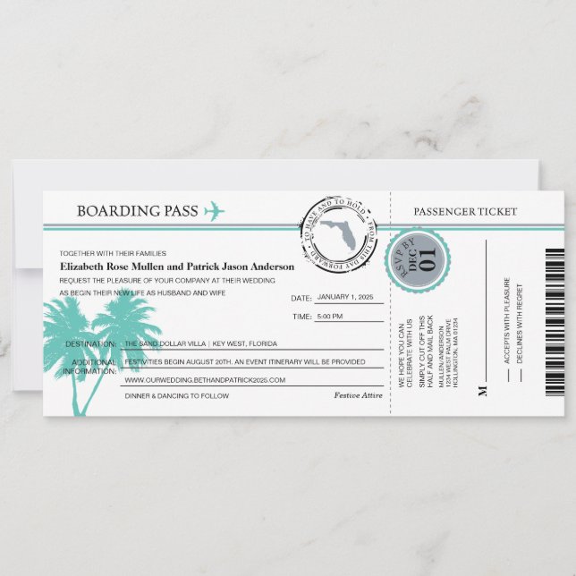 Floride Faire-part de mariage de la carte d'embarq (Devant)