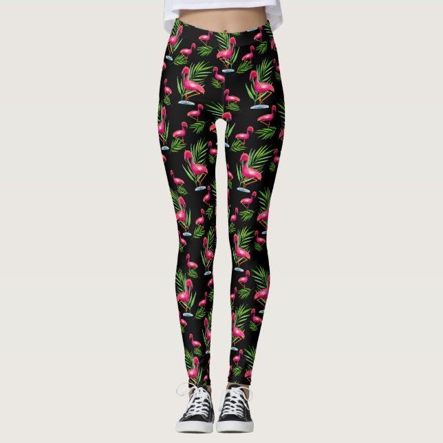 Floride Sud - Flamant rose rose Leggings sur noir (Devant)