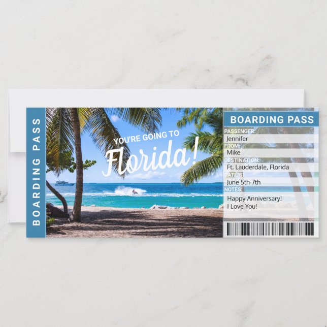 Floride Surprise Voyage Embarquement Pass Billet c (Devant)