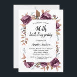 Florom Purple Aquarelle 40e Invitation anniversair<br><div class="desc">Plus joli Floral Aquarelle moderne Invitations d'anniversaire dans le Little Bayleigh Store!</div>