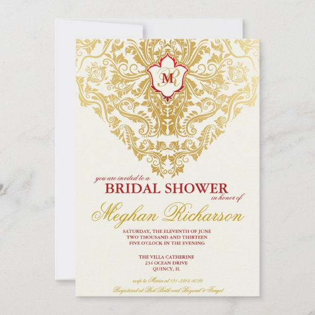 Flouris fantaisie Golden Bridal Douche Invitation (Devant)