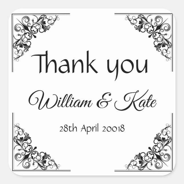 Flourish Corners Mariage Merci étiquette stickers (Devant)