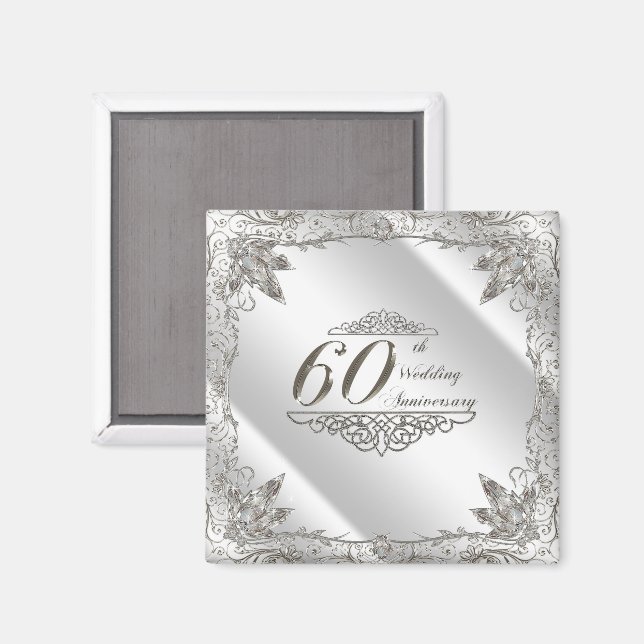 Flourish Diamond 60e Anniversaire Mariage Magnet (Recto/Verso)