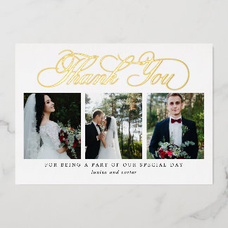 Flourissant Script VRAI FOIL Photo Carte de remerc
