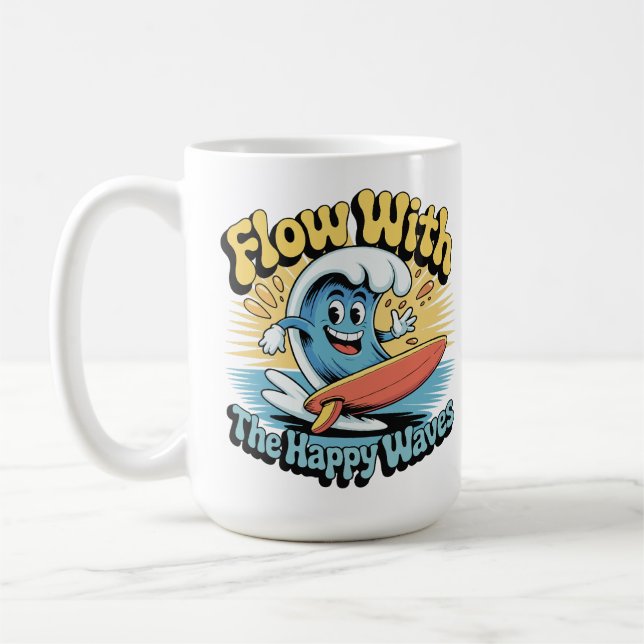 Flow With The Happy Waves Retro Surf Mug (Gauche)