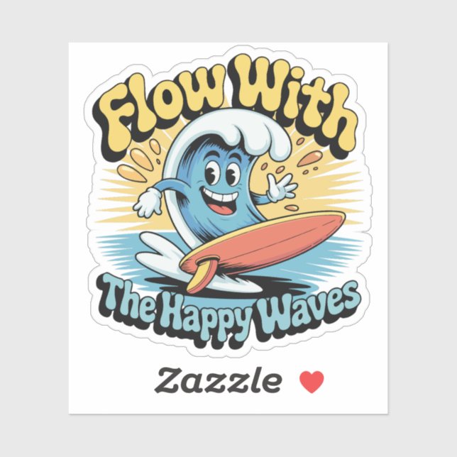 Flow With The Happy Waves Waterproof Sticker (Feuille)