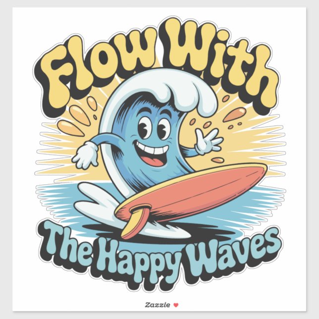 Flow With The Happy Waves Waterproof Sticker (Feuille)