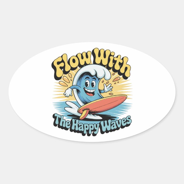 Flow With The Happy Waves Waterproof Sticker (Devant)