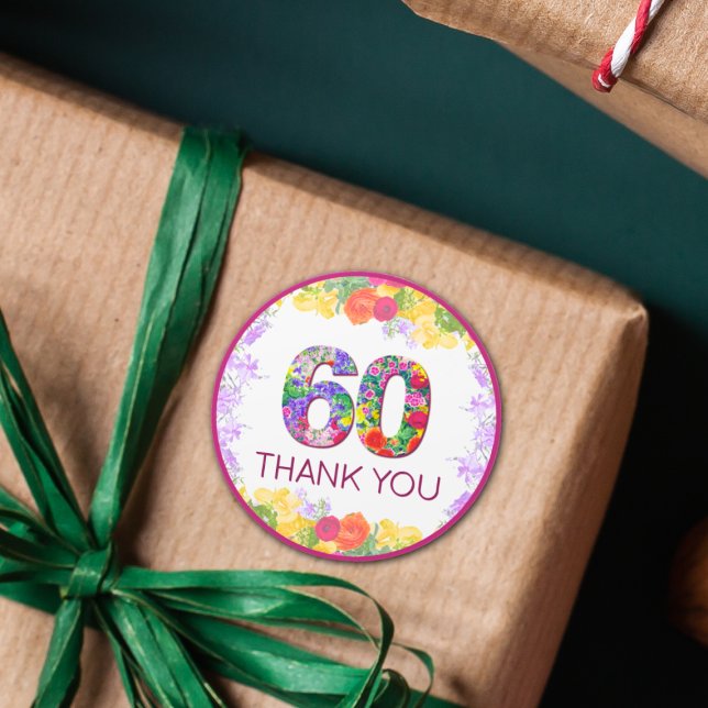 Flower 60e anniversaire merci autocollants 60 ans (Créateur téléchargé)