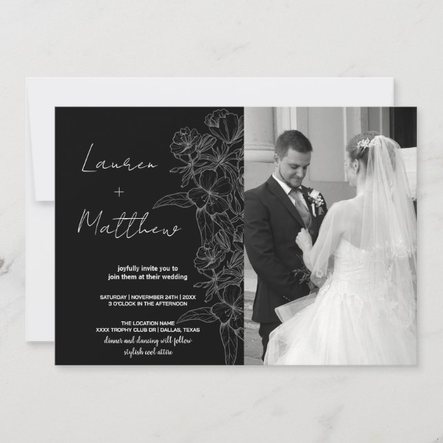 Flower Art Wedding Invitations avec photo (Devant)