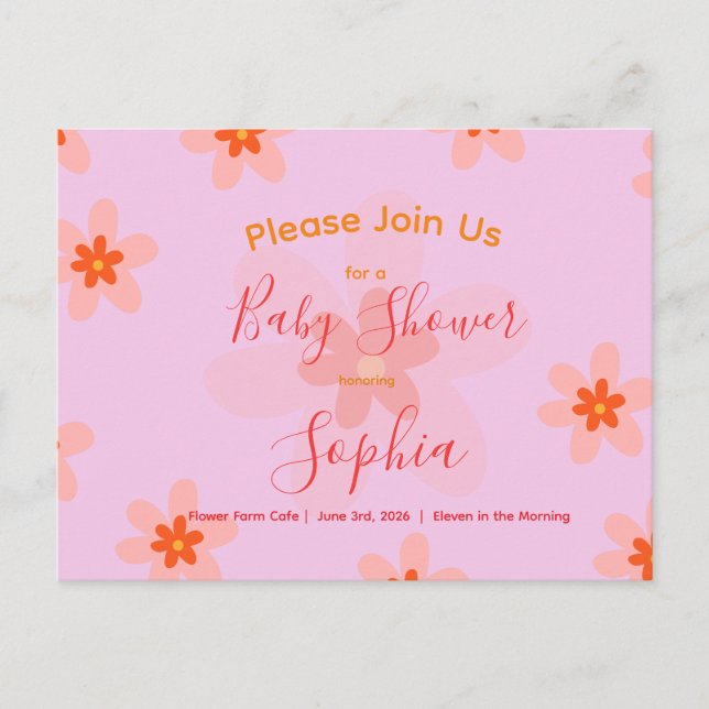 Flower Baby Girl Douche Invitation (Devant)
