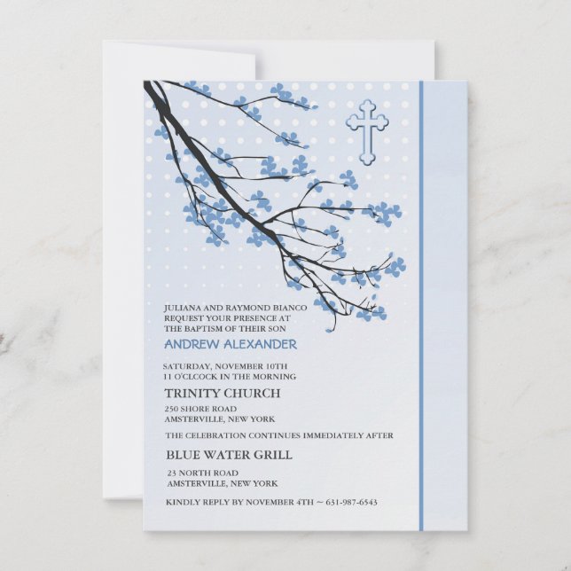 Flower Blue Branches Invitation (Devant)