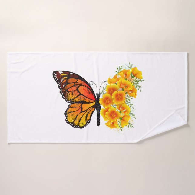 Flower Butterfly with Yellow California Poppy (Serviette de bain)